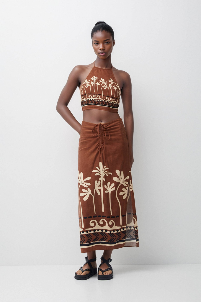 Boho Printed Lace Up Skirt Set - Vacay Bae