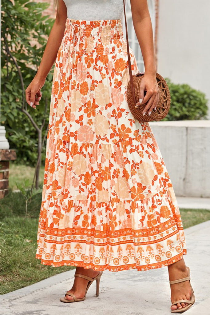 Floral Smocked Tiered Maxi Skirt - Vacay Bae